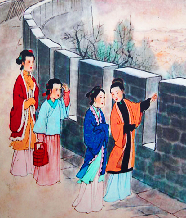 在江苏省南京市的金陵民俗馆展出的金陵民俗图画。在古代,深闺中的女子在中秋节的晚上可以出门夜游赏月。 ICphoto 图